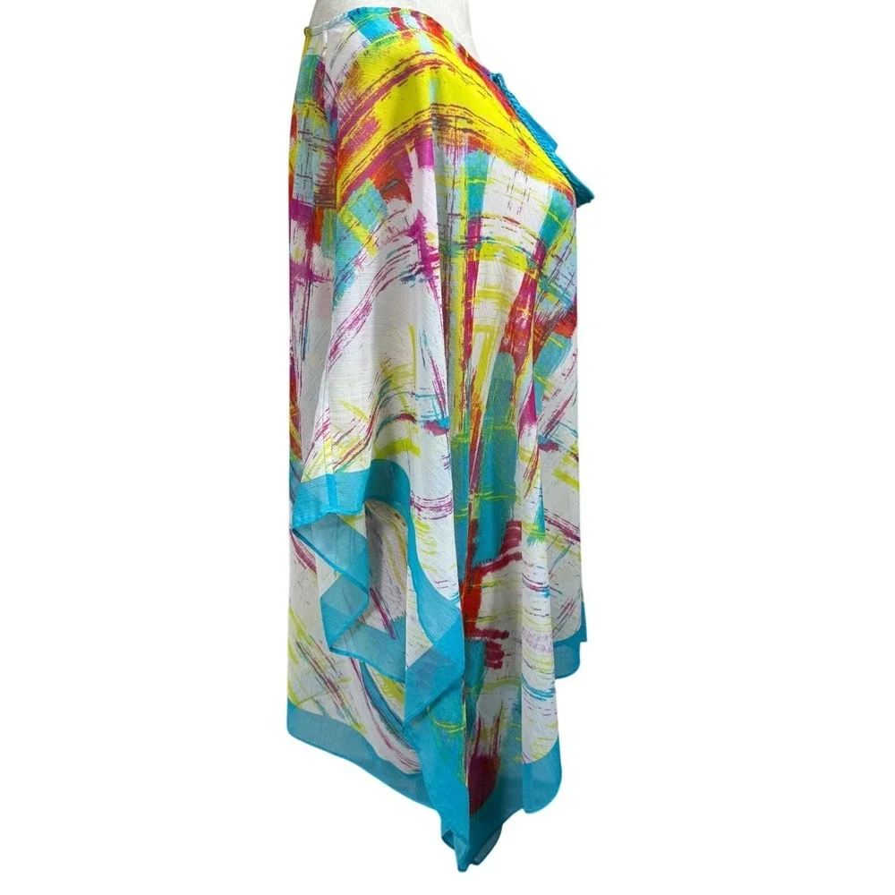 Rose & Olive Womens 2X Kaftan Tunic Top Abstract Print Blue‎ Tassel Boho